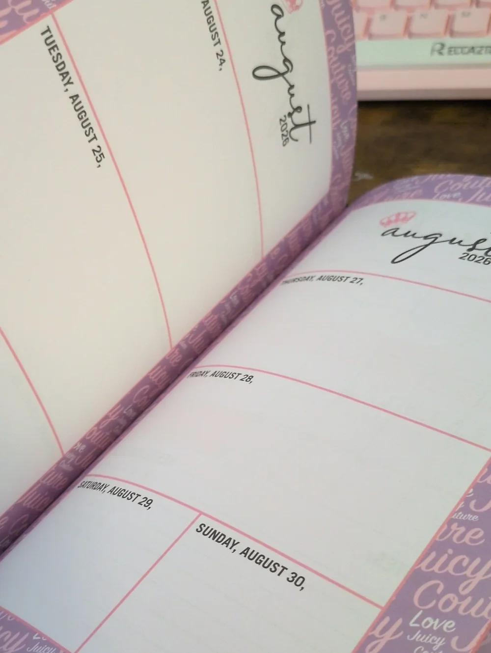 Juicy Couture Hot Pink Planner with Heart Crystal Pen 2026-2027  With Zipper